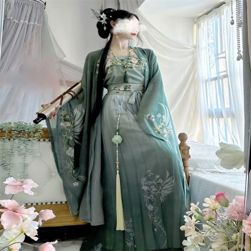 

Song Dynasty Hanfu Women Chinese Traditional Big Sleeve Cape Kimono Printed Tops Skirt Costume Classical Vintage Female Cosplay