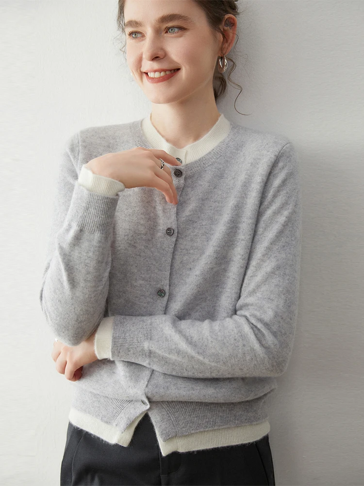O-Neck Long Sleeves 100% Cashmere Grace Women's Autumn Winter Simple Cardigan Sweater Knitted Warm Soft Comfort Clothing Tops