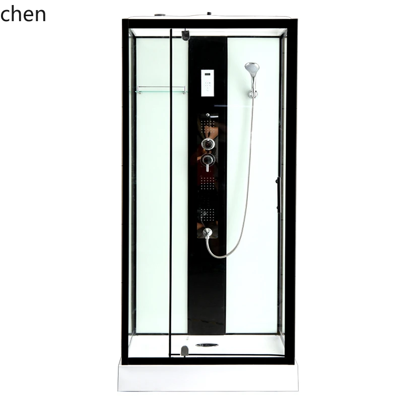

square shower room, small apartment bathroom, tempered glass partition, integral bathroom