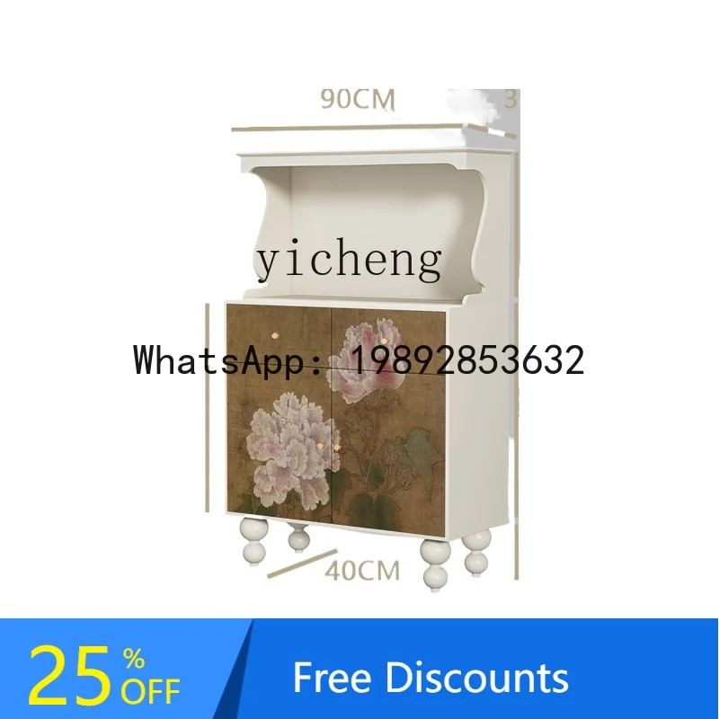z7 storage side cabinet living room solid wood retro peony decorative storage cabinet coffee machine tea cabinet