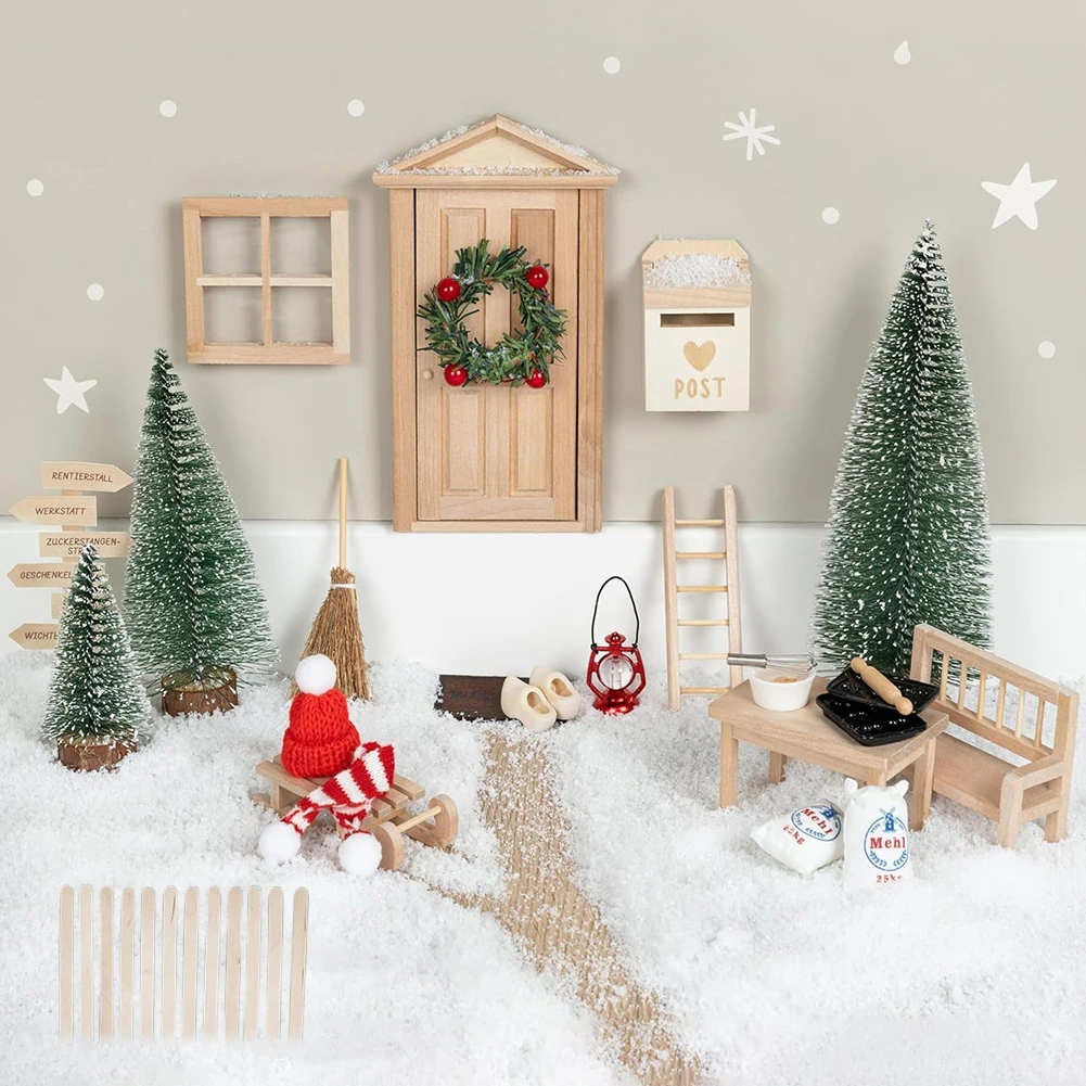 Puppenhaus Weihnachten Dekore Mini Tür Weihnachten Set Miniatur Gnom Zubehör Holz Elf Tür Set fantastische Geschenke für Kinder