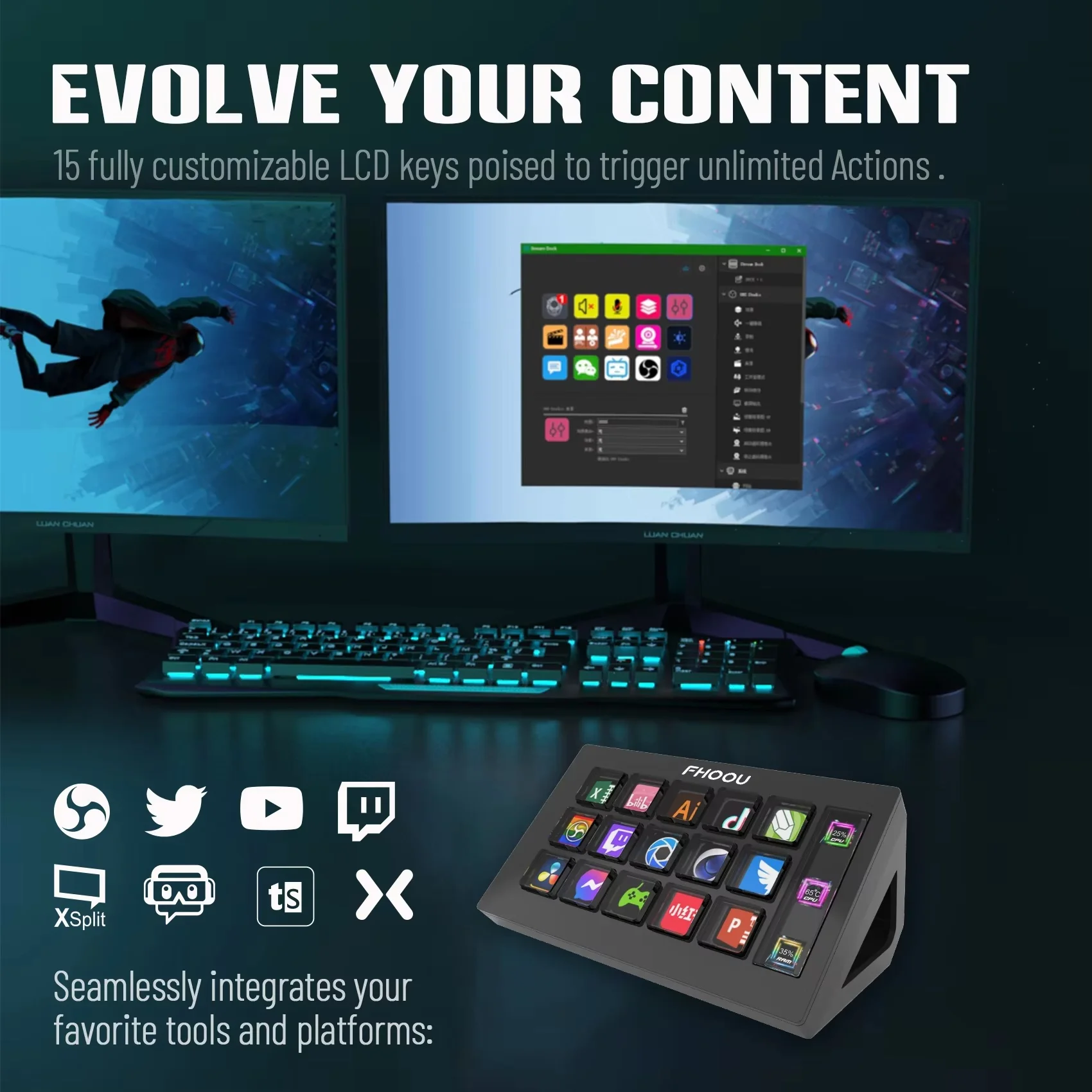 MiraBox 293S StreamDeck Visual Keyboard 15 Keys LCD Button Live Content Creation Custom Controller Button For Windows/MacOS Gift