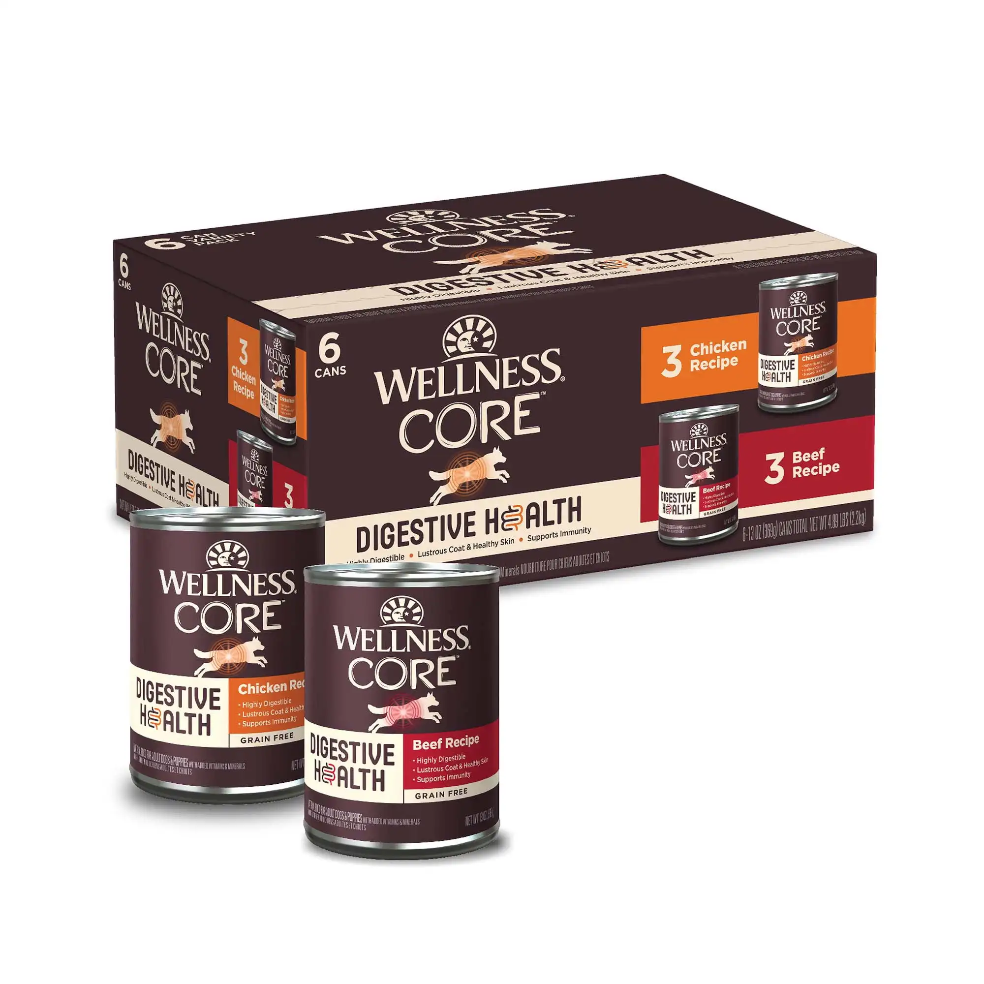 

Wellness CORE Digestive Health Chicken & Beef Paté Variety Pack Grain Free Wet Dog Food, 13 Ounce Can (Pack of 6)
