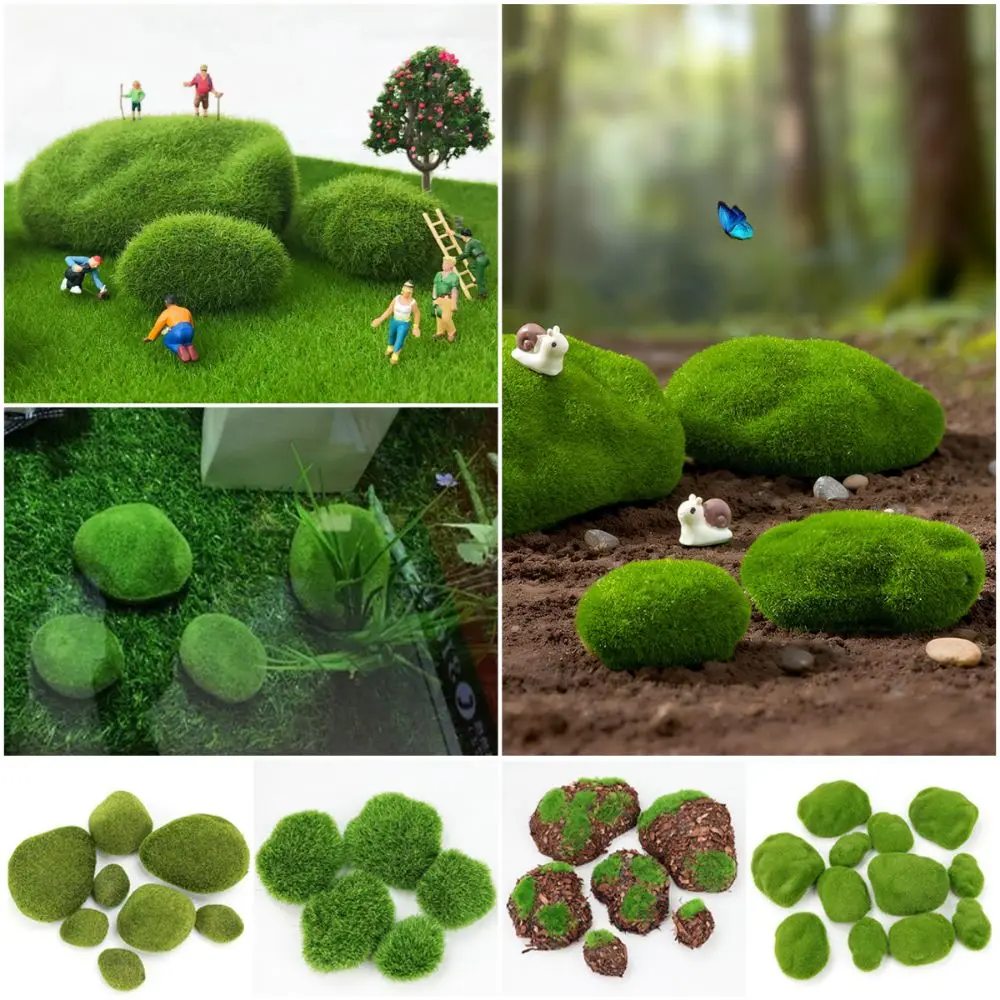2/4/6/10PCS Green Artificial Moss Rocks Micro Landscape Flocking Foam Mini Moss Stone Bonsai Ornament Ecosystem Aquarium