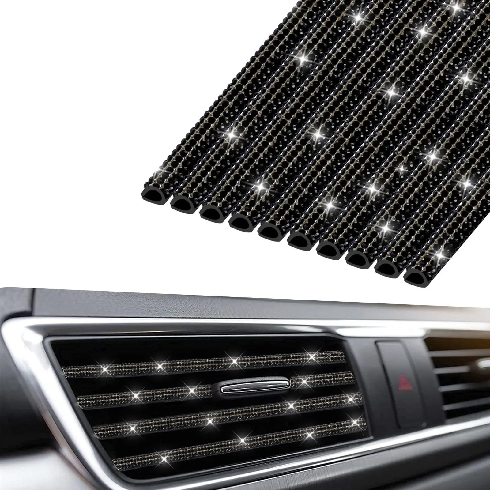 Car Diamond-encrusted Air Outlet Decorative Strip with Diamond Car Interior Air-conditioning Outlet U-shaped Rhinestone Strip