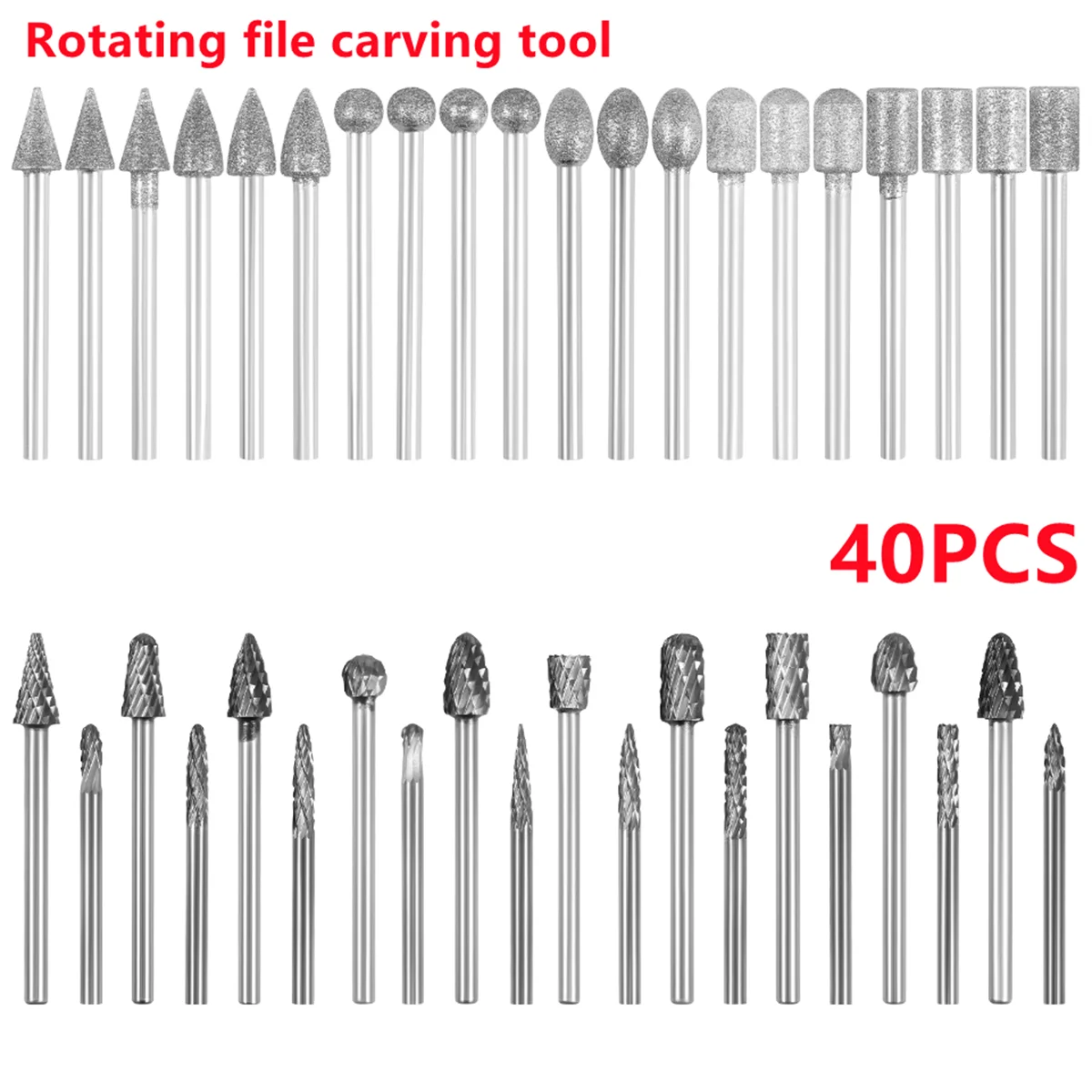 40 pz 3-6mm Teste di Rettifica Diamantate Mini Bit Per Utensile Trapano Rotante Bava Accessori di Rettifica Gambo Kit di Strumenti Strumento Abrasivo