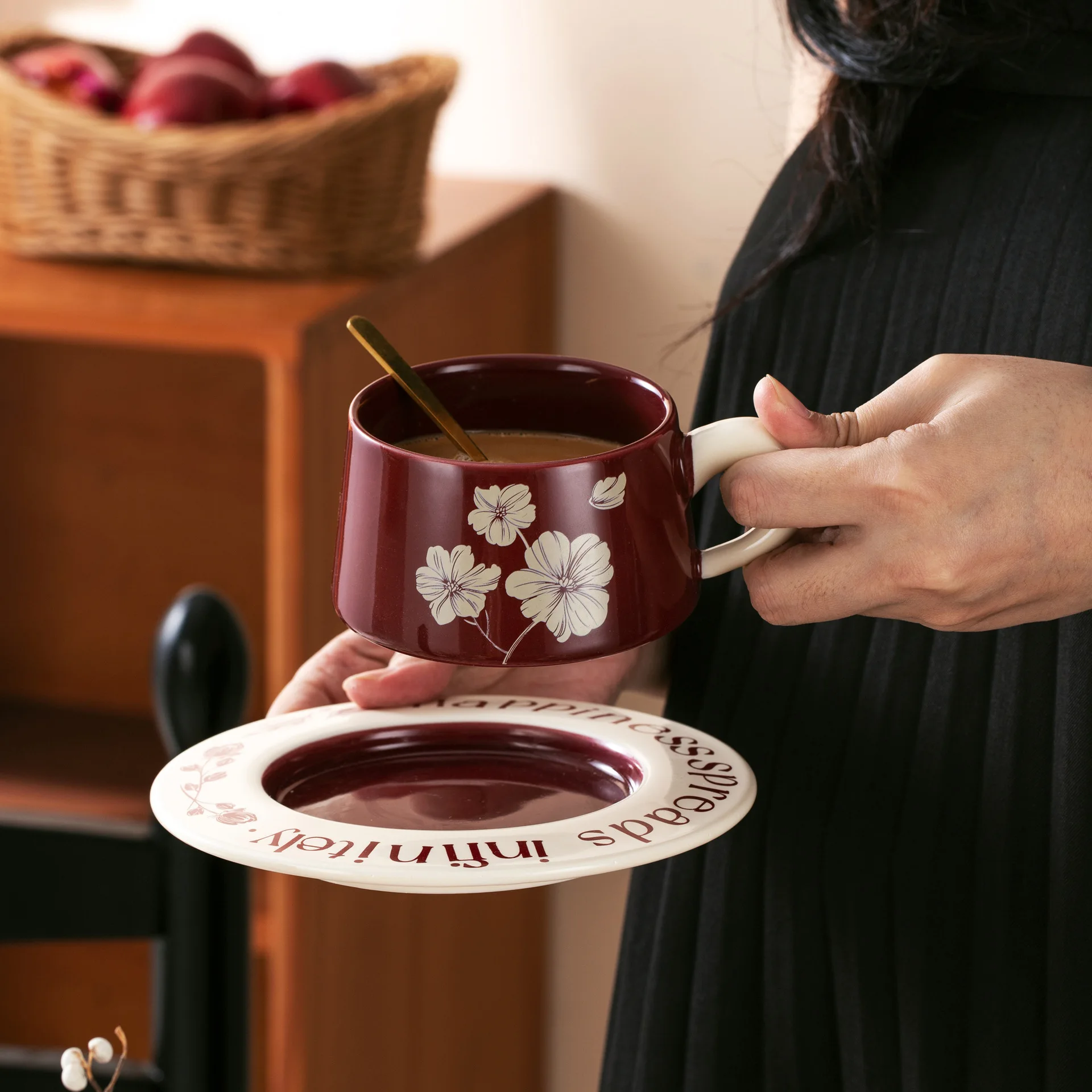 New French Ceramic Cup With Spoon Makeup Coffee Dish Box Set Handheld Gift