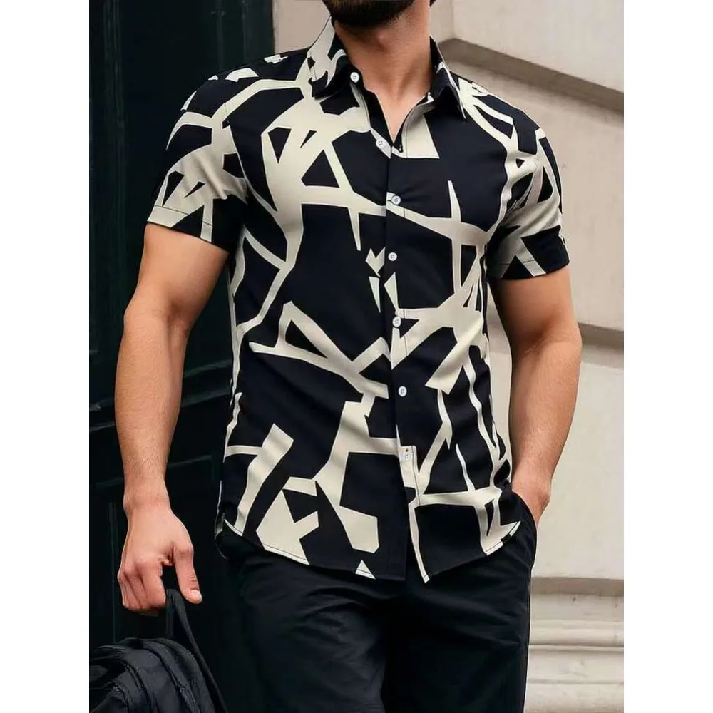

Hot Selling Summer Men's Tops, Fashionable Casual Shirts, Digital Printed Short Sleeved Shirts