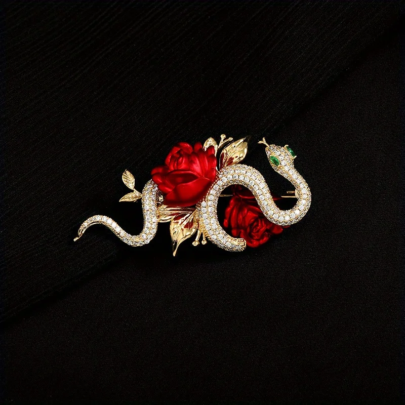 Rose and Snake Niche Design High-end Brooch Luxury Temperament Corsage Pin Delicate Suit Accessories Women Jewelry