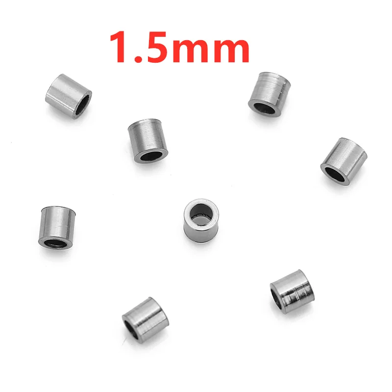 100 Stück 1,5 mm 2 mm 2,5 mm Edelstahl-End-Quetschperlen, großes Loch, Abstandshalter, Stopper-Perlen für DIY-Armband, Halskette, Schmuckherstellung