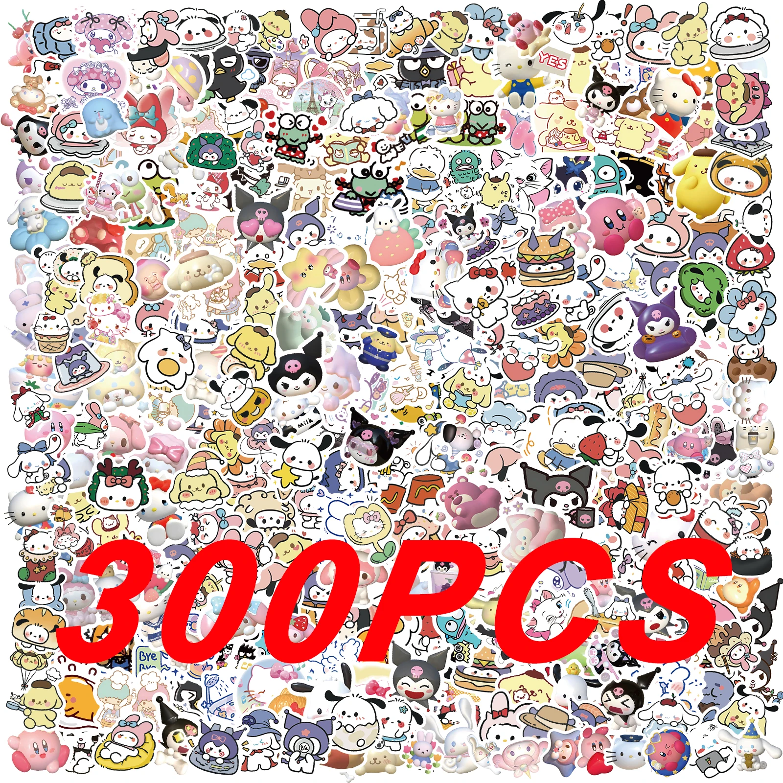 100/200/300Pcs Kawaii Sanrio Kuromi Melody Hello Kitty Stickers Laptop Mobile Phone Luggage Waterproof Cartoon Sticker Decals