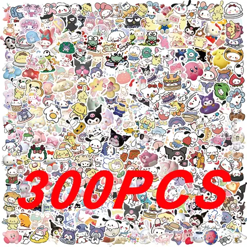 100/200/300Pcs Kawaii Sanrio Kuromi Melody Hello Kitty Stickers Laptop Mobile Phone Luggage Waterproof Cartoon Sticker Decals