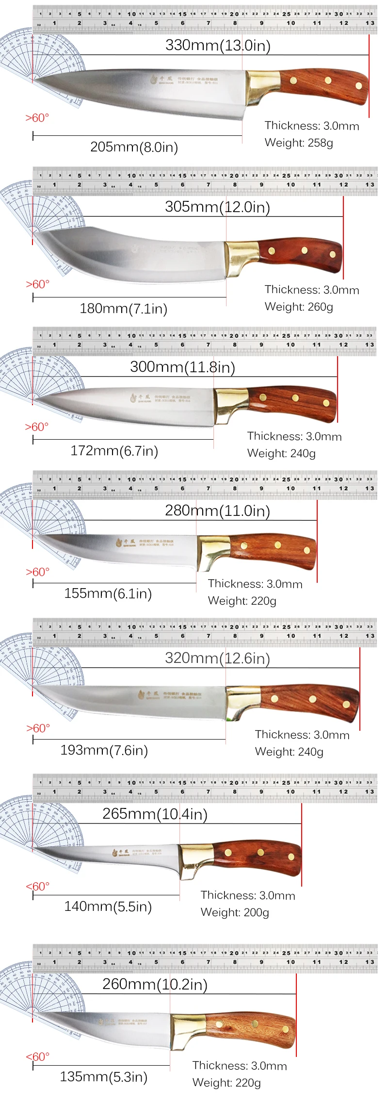 Stainless Steel Butcher Kitchen Chef Knife Set Meat Fish Fruit Vegetables Slicing Boning Chopping Cleaver Knives with Gift Box