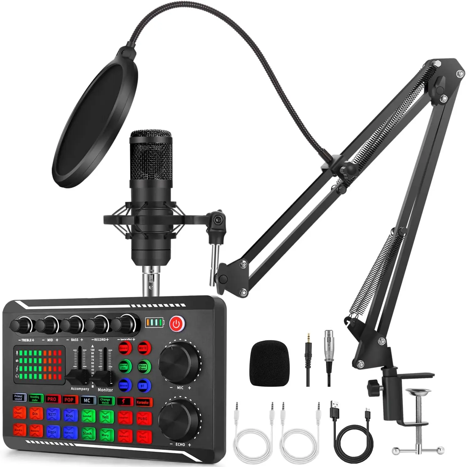 

F998 Streaming Microphone Kit with Audio Mixe Condenser Microphone Bundle with Live Sound Card, for Podcast,Live Broadcast