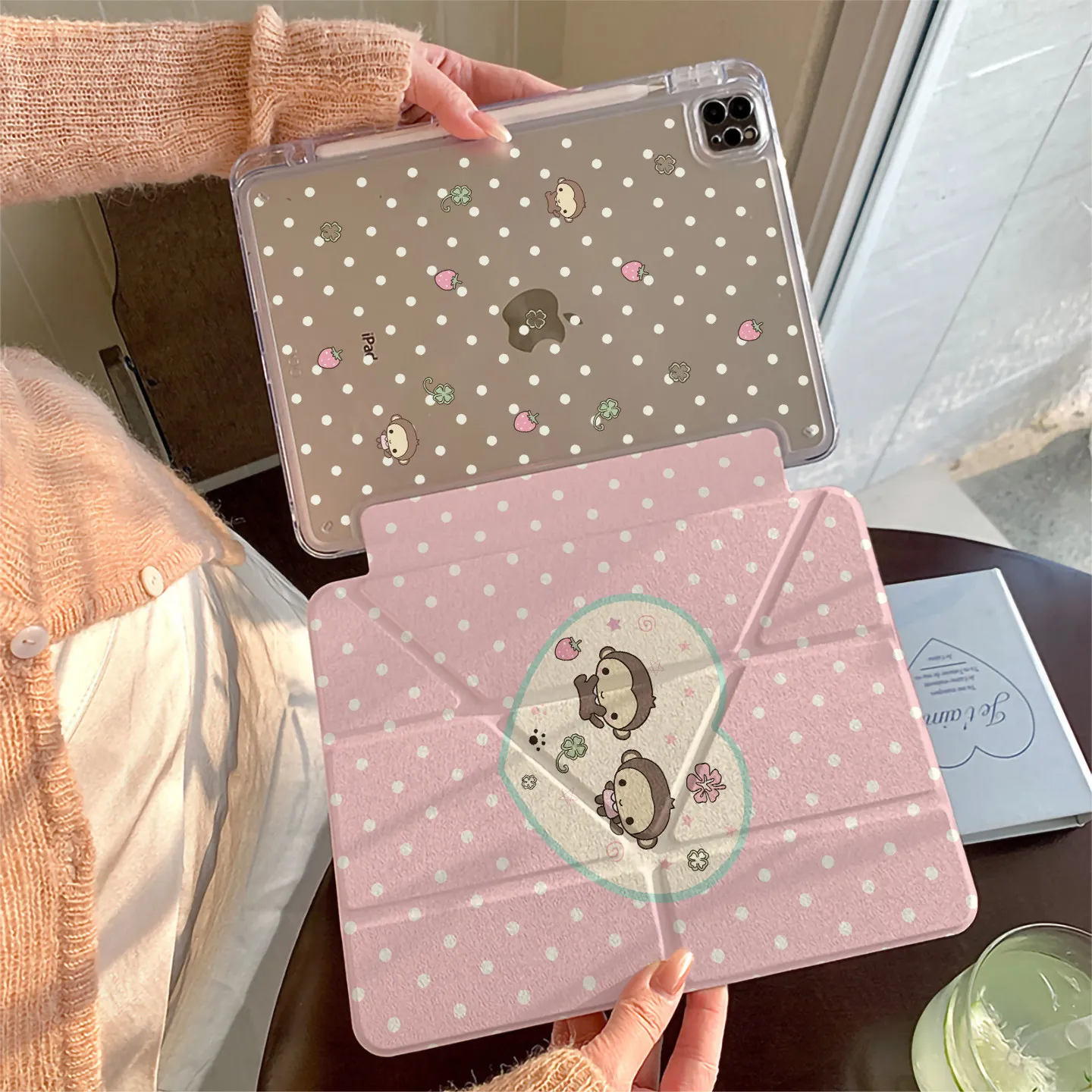 Ins Korean Pink Love Monkey Y2K Tablet Case For iPad Pro 13in 11th M5 M4 12.9in A16 7/8/9/10th Air4/5/6/7 11in M2 M3 Mini Cover