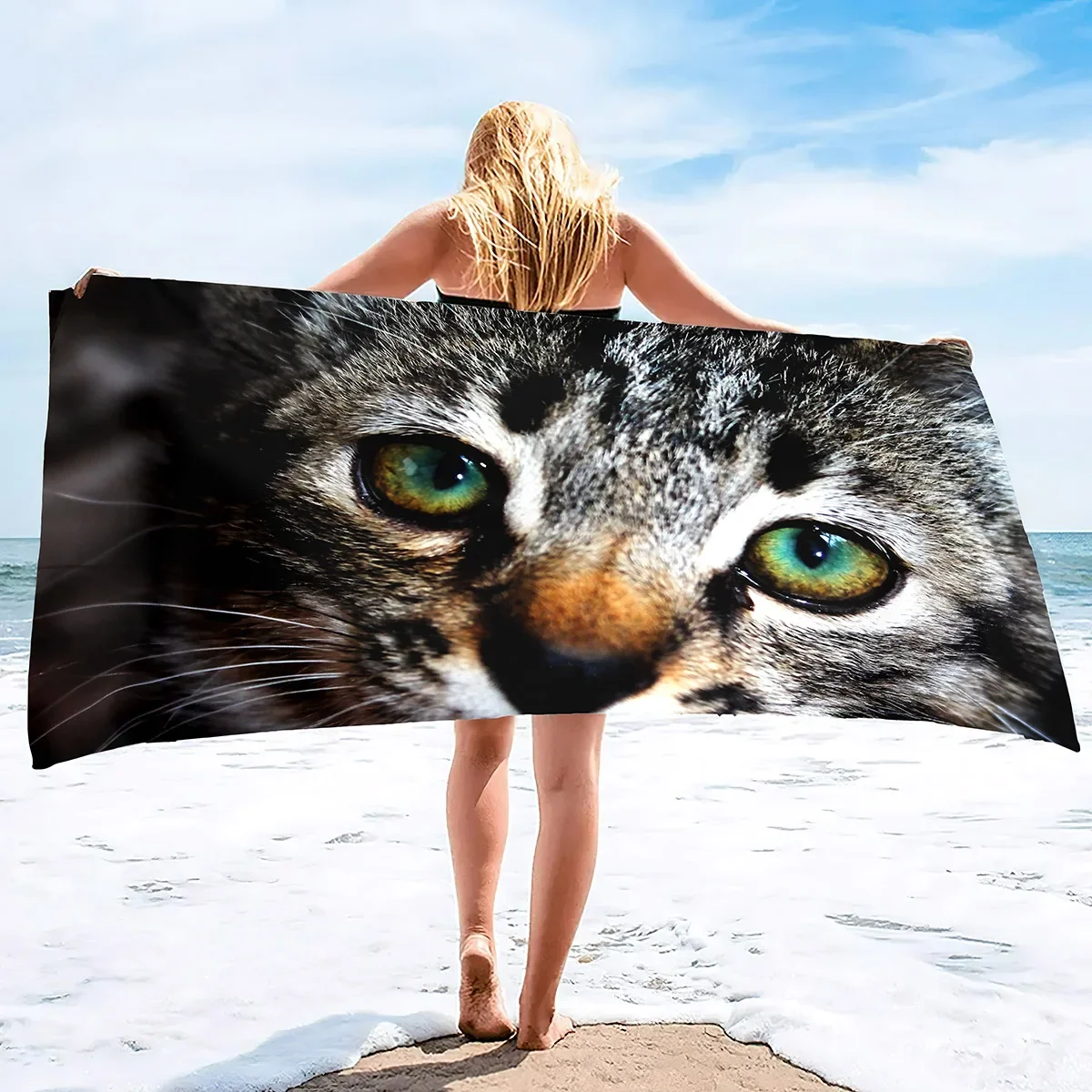 Animal Eyes Cat Eyes Microfiber Beach Towel Quick Drying,Lightweight Sandproof Beach Blanket for Travel Swimming Pool Camping