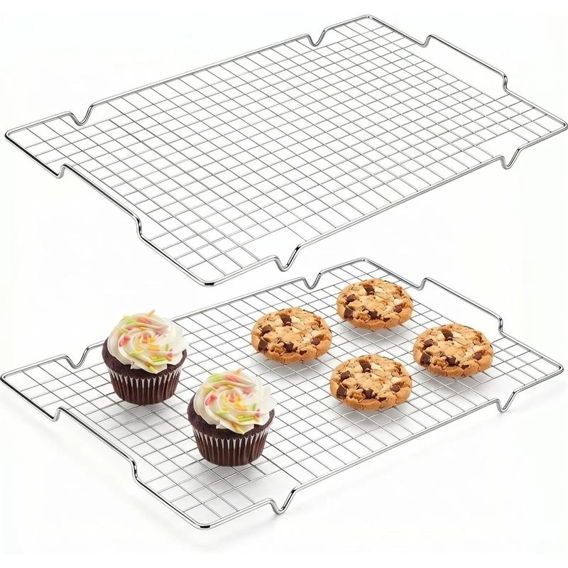 Stock Quantity Cooling Rack In Stainless Steel-Set Of 2 With Handles For Baking Sheets, Ovens, Dishwasher Compatibility