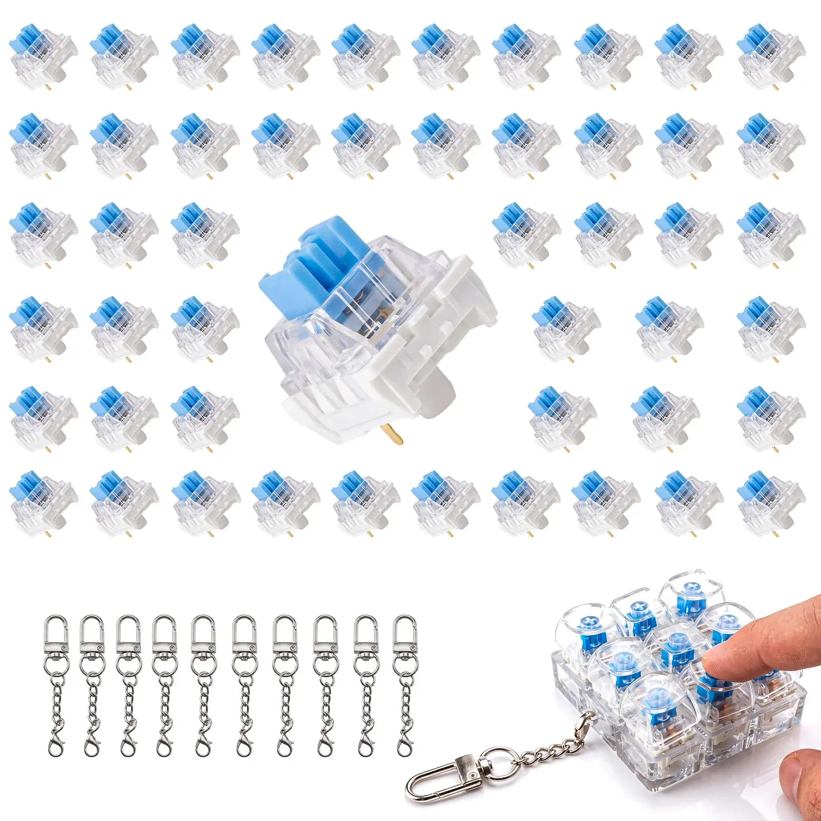 Keyboard Clickers for 3D Printed Fidgets,Mechanical Keyboard Switches Strong Tactile Feedback,with Key Rings for DIY Keychain