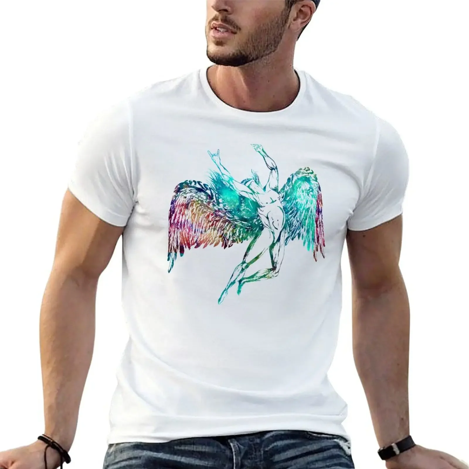 

ICARUS THROWS THE HORNS - monet waters *awesome UNLISTED designs in my portfolio* T-Shirt anime tshirt Short sleeve tee men