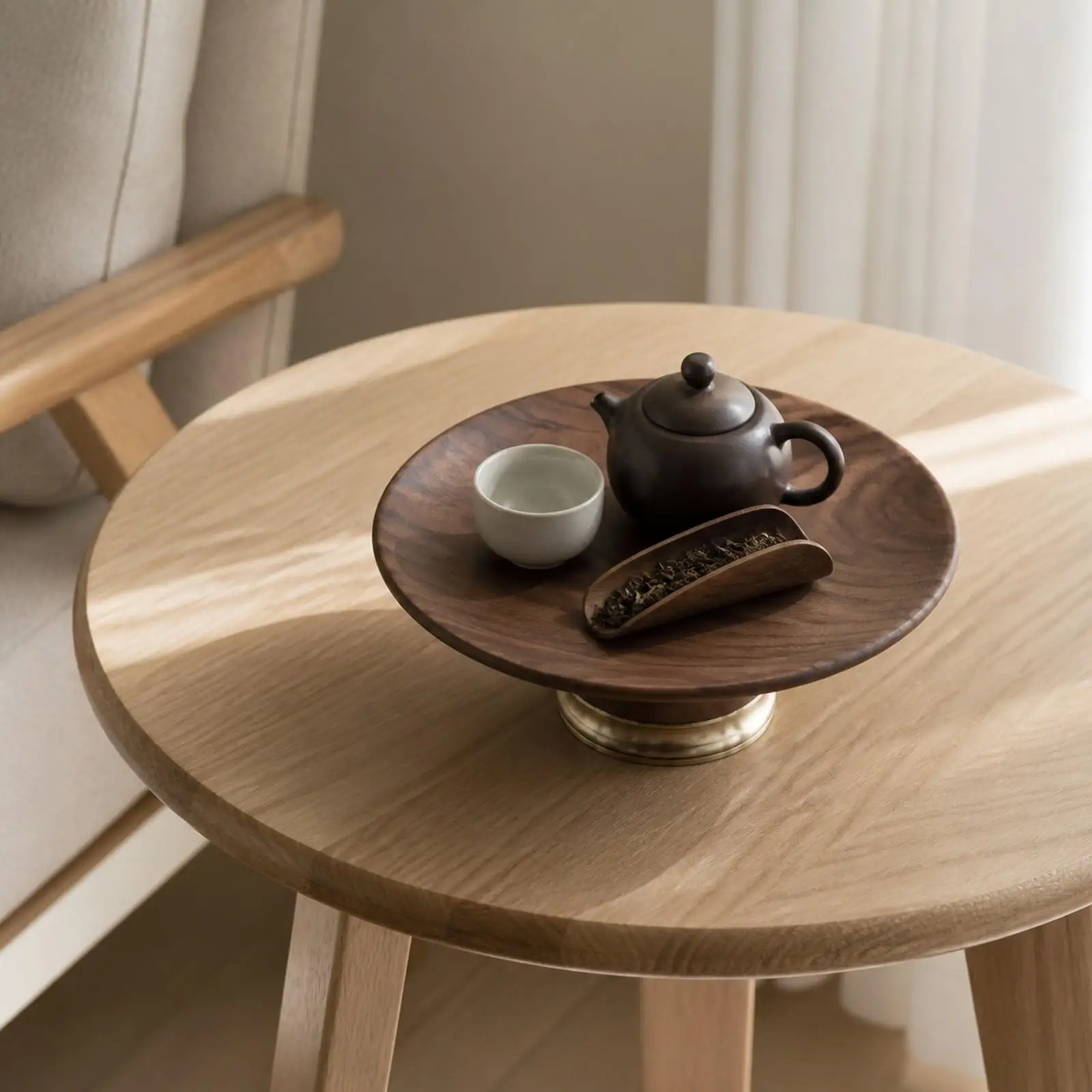 Natural Walnut Pedestal Tray for Serving Snacks Fruits Pastries Elegant Wooden Centerpiece for Living Room Table