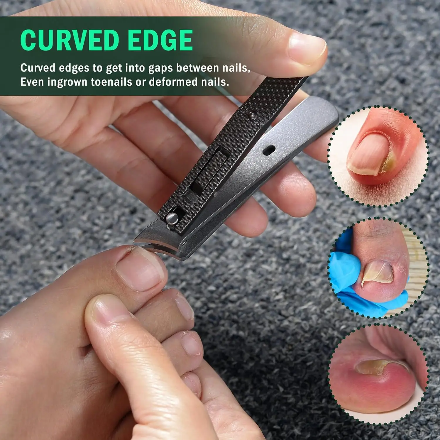 Angled Nail Clippers for Ingrown Toenails, Thick Nails, Slant Curved Blade, Pain Relief