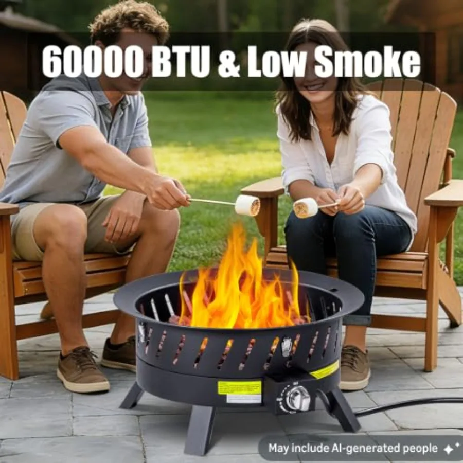 24 inch Portable Propane Fire Pits with Grill for outdoor use, stainless steel, black, weather-resistant and dual-function