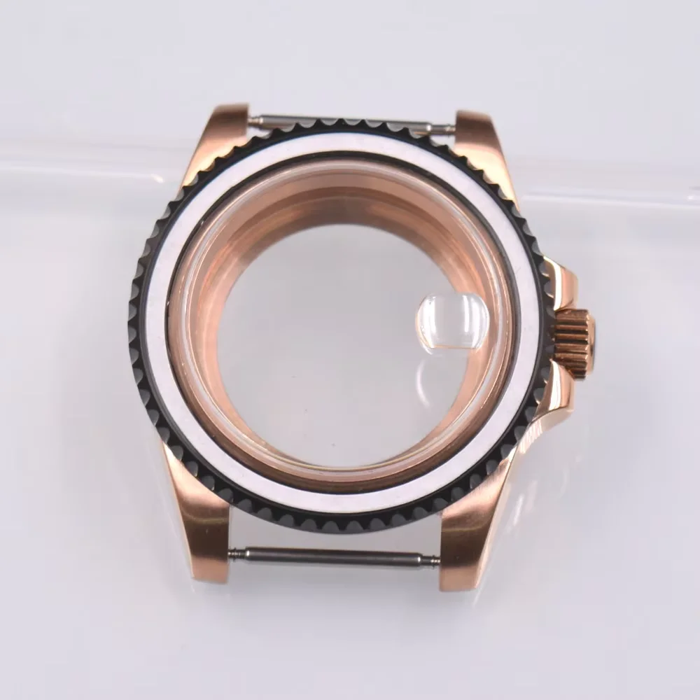 40mm rose gold Watch Case Fits NH35 NH36 ETA2836 2824 PT5000 Miyota 8205 8215 821A Movement Sapphire glass watch case