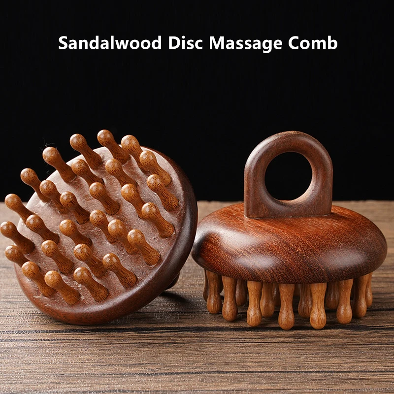 Natural Sandalwood Therapy Massage Comb Scalp Head Massager Circular Tooth Guasha Scraping Body Massager Multi-Functional