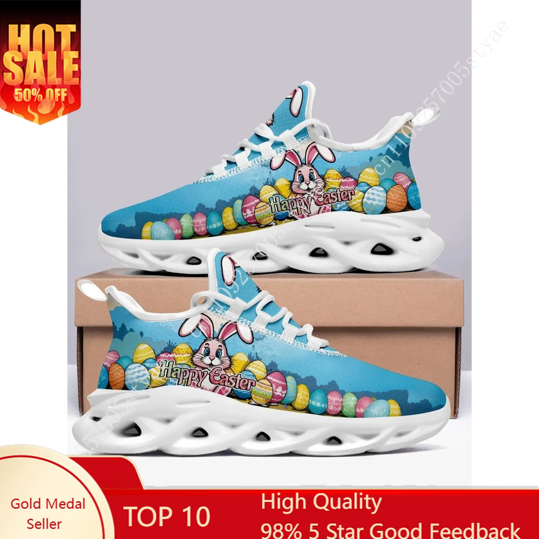 Men's Easter Themed Rabbit & Egg Print Sneakers, Casual Comfortable Sports Running Shoes, Trendy All-match Sneakers for Daily We