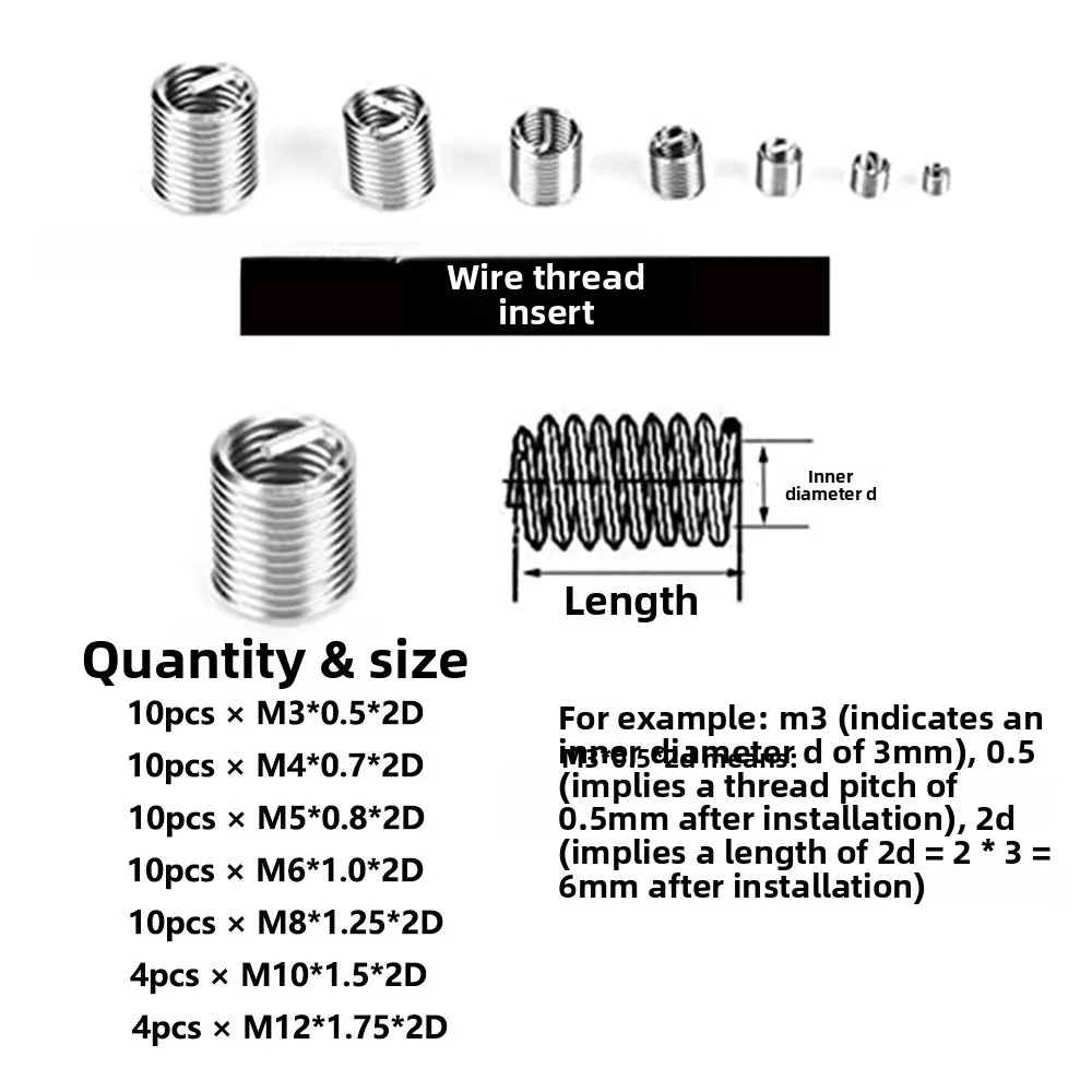 116Pcs Boxed M3-M12 Carbon Steel Golden Self-Tapping & 304 Stainless Steel Wire Thread Insert Sleeve Kit