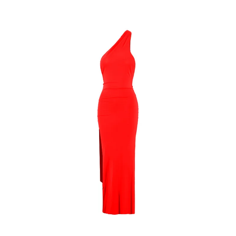 Women's One-Shoulder Sleeveless Maxi Dress Adjustable Scarf Loop Ruched Backless Bodycon Festival Party Outfit Elegant Long Gown