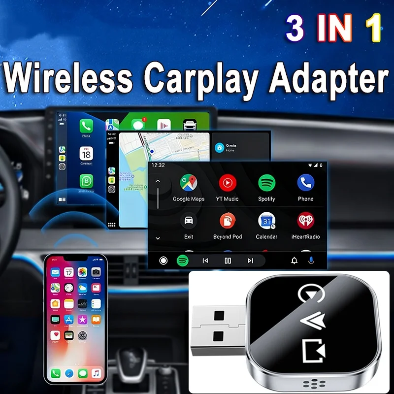 

3 in 1 Upgrade Wireless Carplay Mirror Link Adapter Instant Wired To Wireless Conversion Plug & Play For Wired Carplay