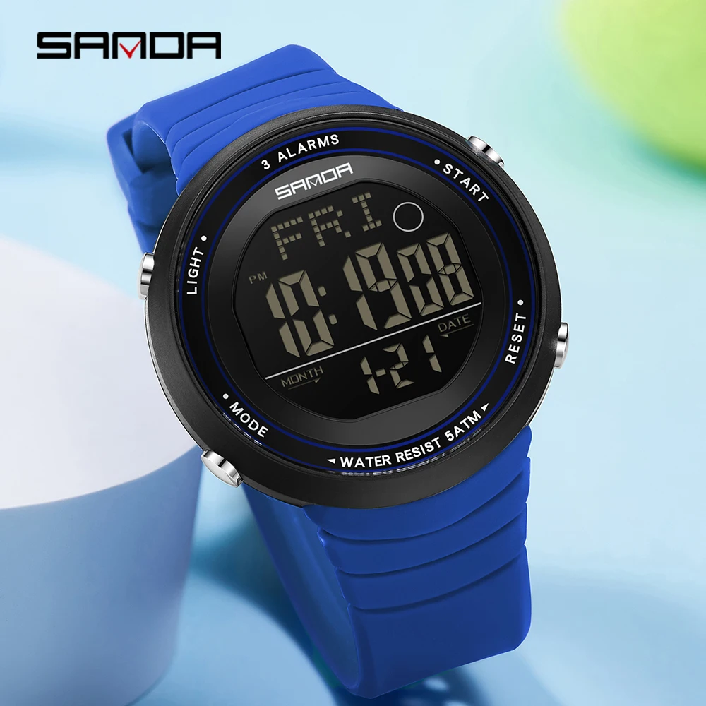 SANDA 真新しい 9073 学生電子時計スポーツ多機能防水 LED カウントダウンメンズ電子時計