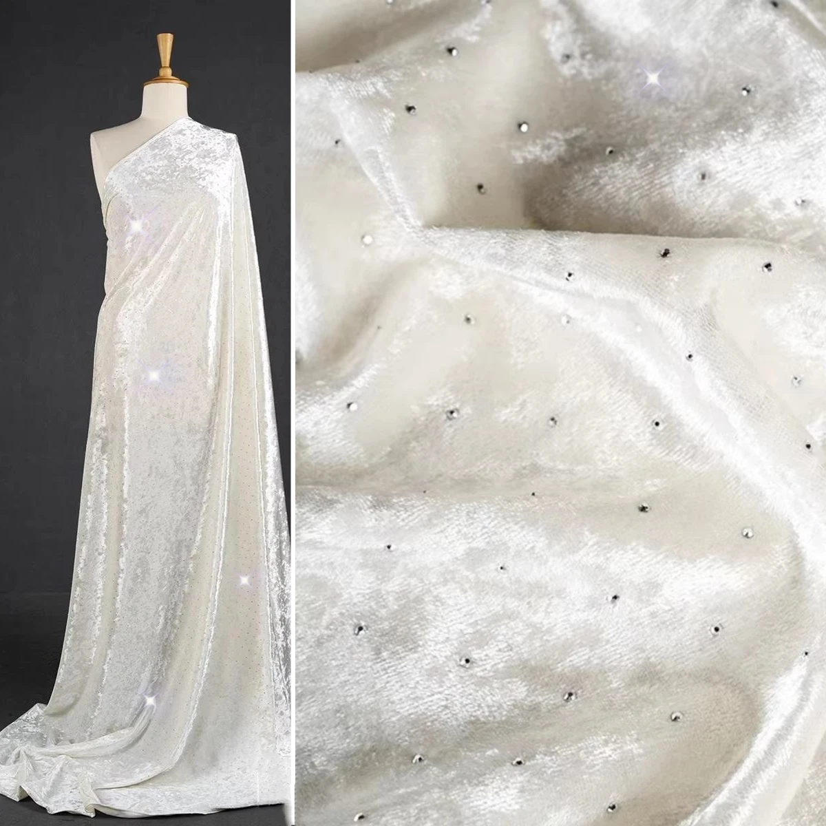 Hot-Fix Rhinestone Korean Velvet Fabric Warm White: Shiny Stretchy Soft Skin-Friendly Cloth for Dress Base Shirt DIY Decoration