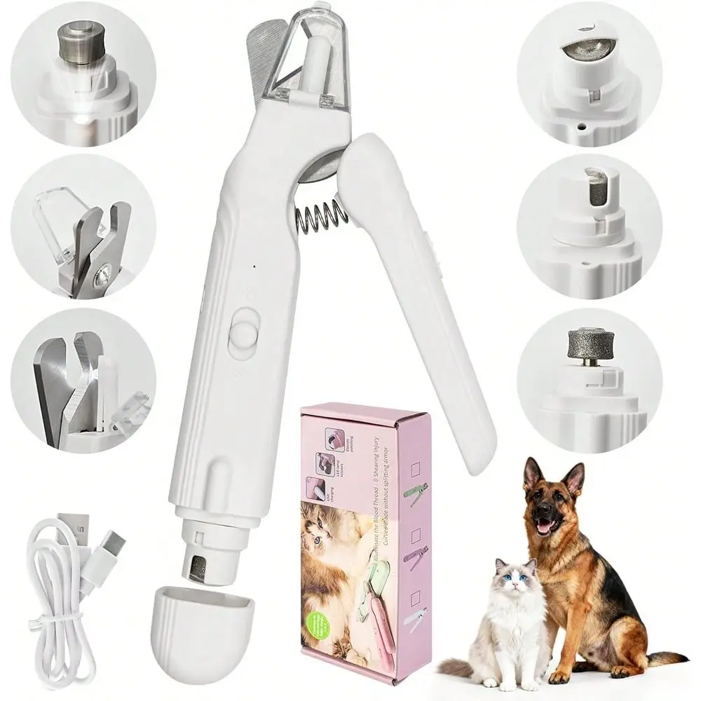 Led Cat Dog Nail Clipper Nail Grinder With Lights,Rechargeable Pet Nail Trimmers With Nail File,Protective Guard,Quick Sensor,P