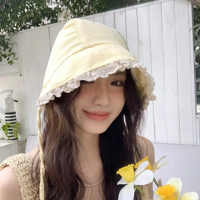 

Women's Bucket Hats Japanese Harajuku Dopamine Lace Cute Kawaii Sweet Sunshade Hats Simple Fashionable Versatile Bucket Hats