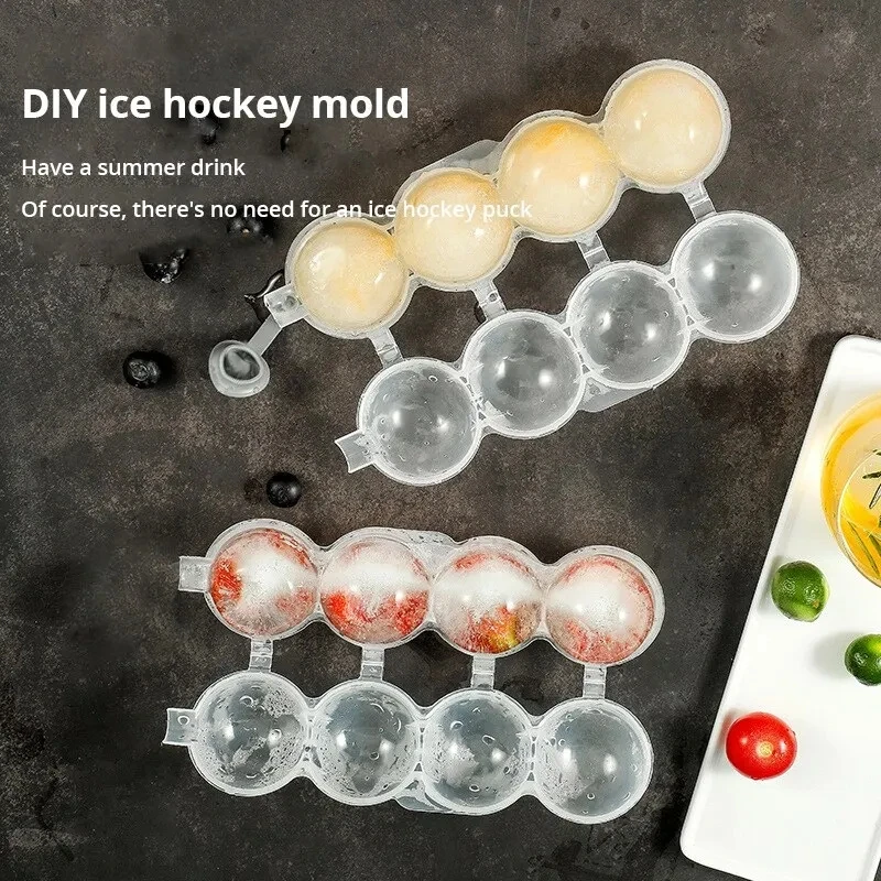 

1Pc 4 Hole PP Transparent Kitchen Ice Box Ice Cream Cube Makers Round Ice Hockey Ball Ice Mould Popsicle Articles Barware