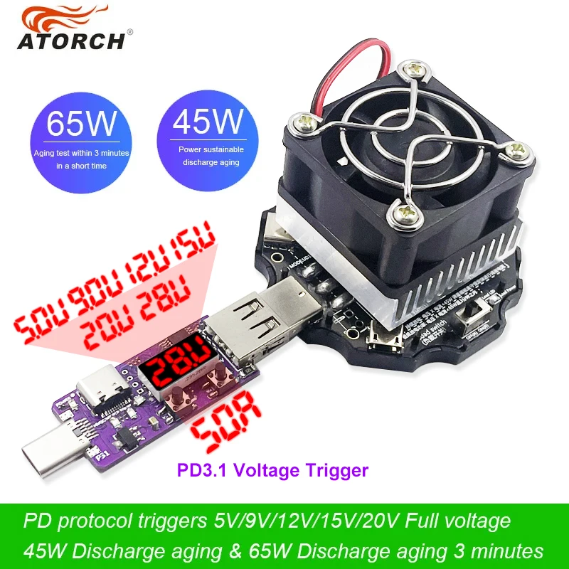 65W Battery Electronic Load USB Tester 18650 Capacity Indicator Discharge Charge Meter 5V 9V 12V 24V Power Supply Monitor