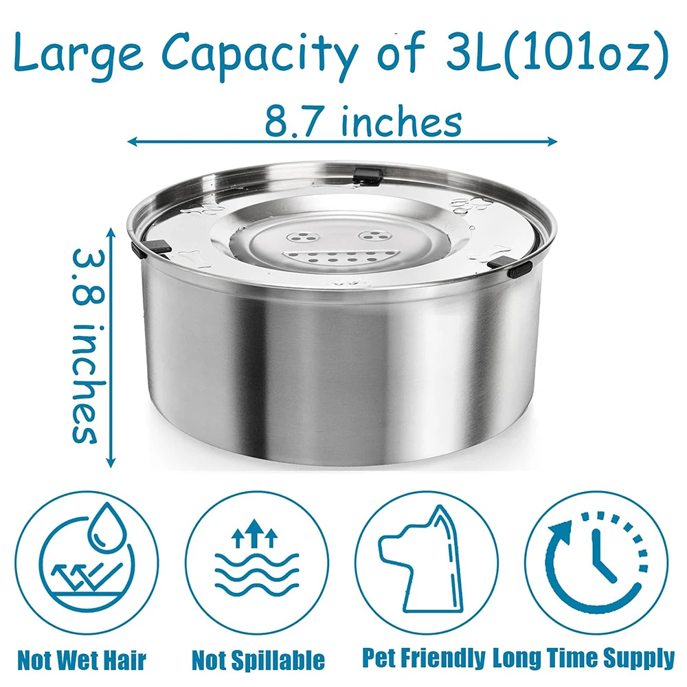 Dog Water Feeder Bowl，Big Capacity Stainless Steel Dog Cat Pet Floating Bowl，No Spill Anti-Splash Dog Water Dispenser Bowl