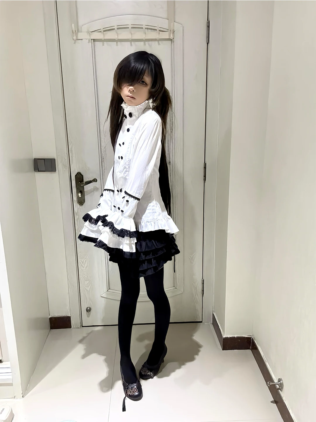 Black White Gothic Court Style Lolita Set Simple Design Top Half Skirt Two Piece Set Lolita Skirt Women's Fashion Autumn