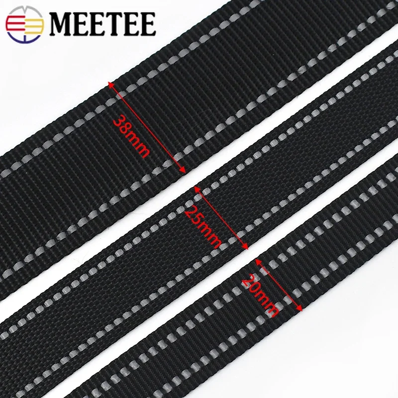 5M 20/25/38mm 1.8mm Thick Black Reflective Nylon Webbing Ribbon for Pet Collar Knapsack Belt Band Strap Tape DIY Bag Accessories