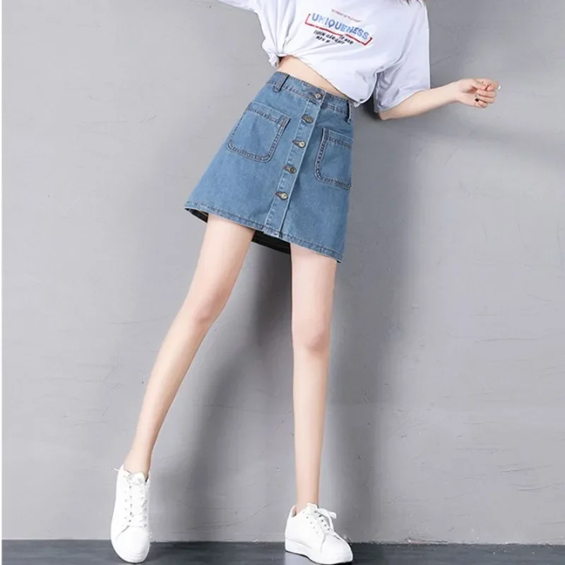 High Waist Jeans Skirts For Women Blue Short Retro Woman Denim Skirt Y2k Vintage Premium Korean Style Casual Chic And Elegant