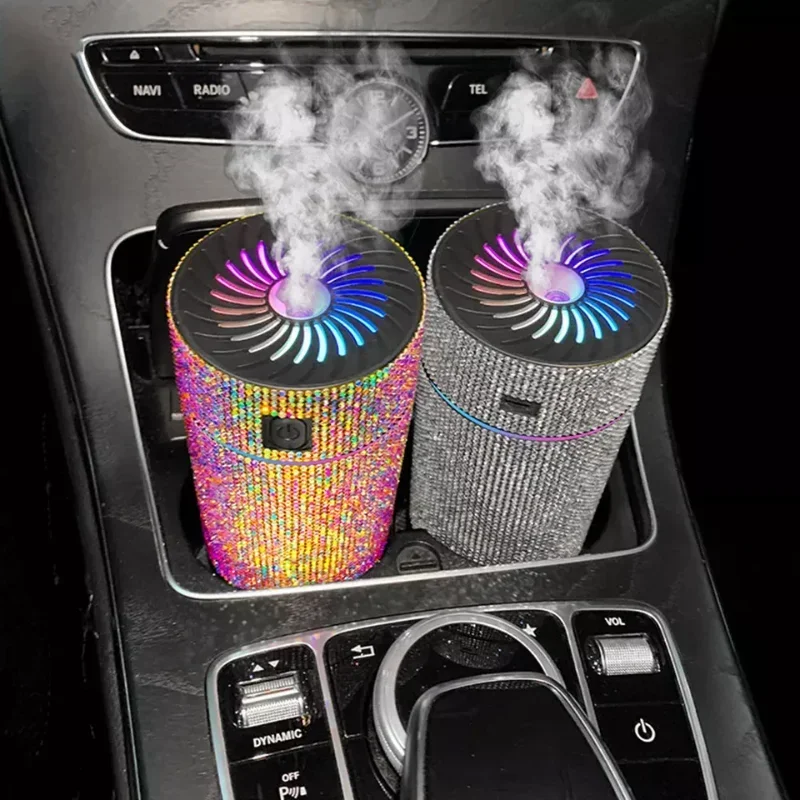 Humidificateur diffuseur de voiture en diamant de luxe avec lumière LED, supporter ficateur d\'air automatique, diffuseur d\'aromathérapie,