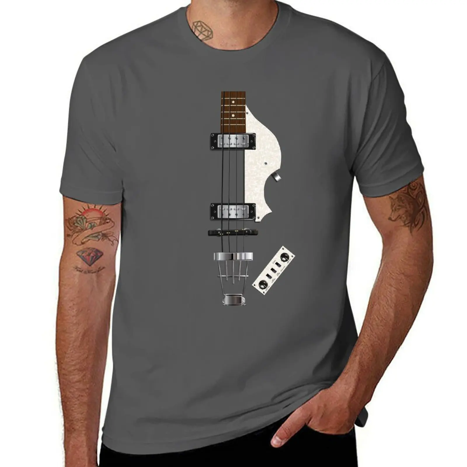 Camiseta HOFNER 500/1 STYLE BASS GUITAR DIGITAL ILLUSTRATION, camiseta sencilla de color liso con cuello redondo