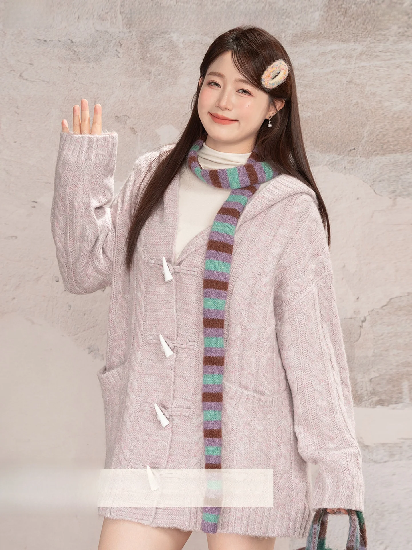 

Heynew: Новое фиолетовое вязаное пальто больших размеров для полных женщин, зимний вязаный топ на пуговицах для повседневной носки