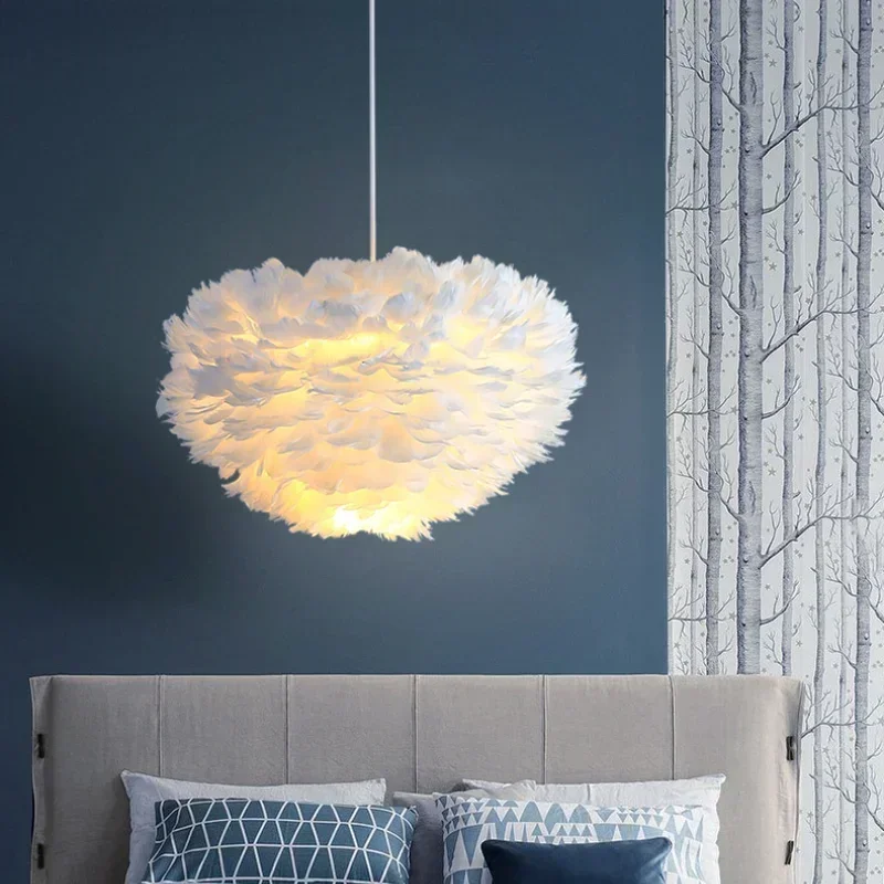 

Feather Led Pendant Lamp Bedroom Simple Modern Warm Romantic Creative Personalized Living Room Home Furnishing Lighting