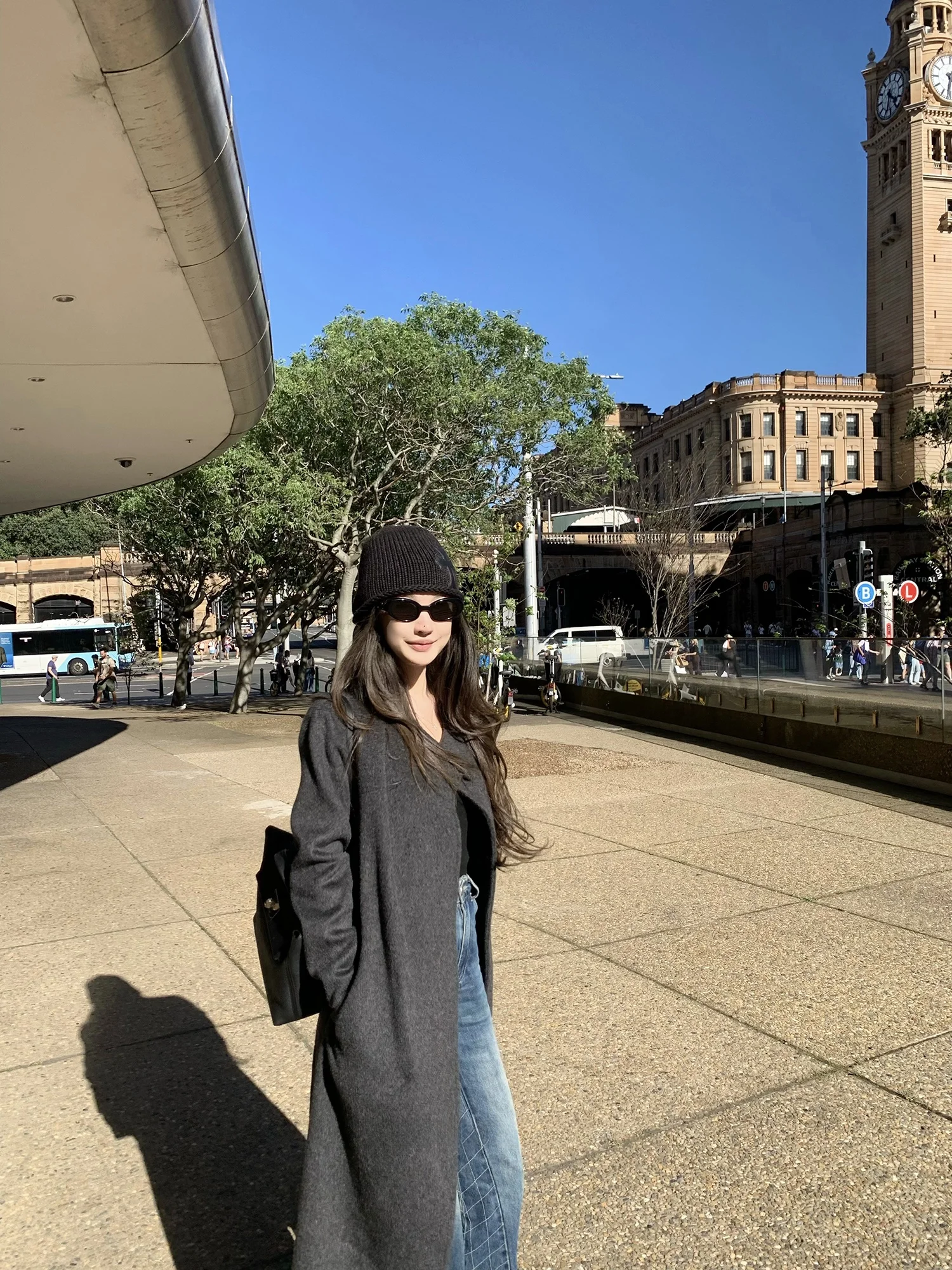 

Wuuus Double-Faced Woolen Coat Women's Long Sle Winter Outerwear Belted Trench Coat Fem Faionable Outer Jaet