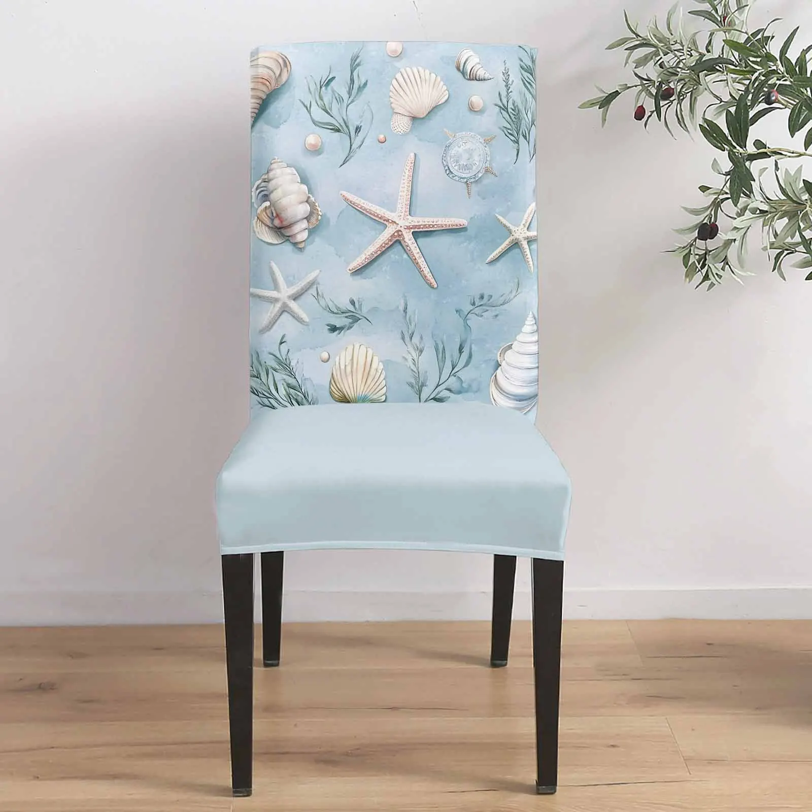 

Blue Ocean Starfish Chair Cover for Dining Room Spandex Stretch Seat Cover for Wedding Banquet Party Seat Case