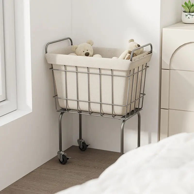 Metal Large Laundry Baskets Wheels Clothes Quilted Fabric Laundry Hamper Washing Rolling Cesto Para Ropa Sucia Room Accessories