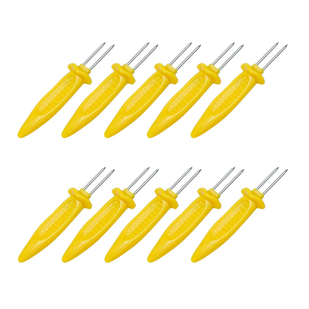 

50 Pcs Corn H BBQ Sticks Stainless Steel Reusable Dishwasher Safe Non Slip H Bright Yellow Double Prongs Firm Hold Food